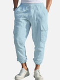 Leichte Herren-Linen-Mischung Cargo-Jogginghose mit lockerem Schnitt und Kordelzug in der Taille