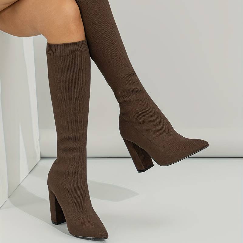 Women's Knit Knee High Block Heel Boots