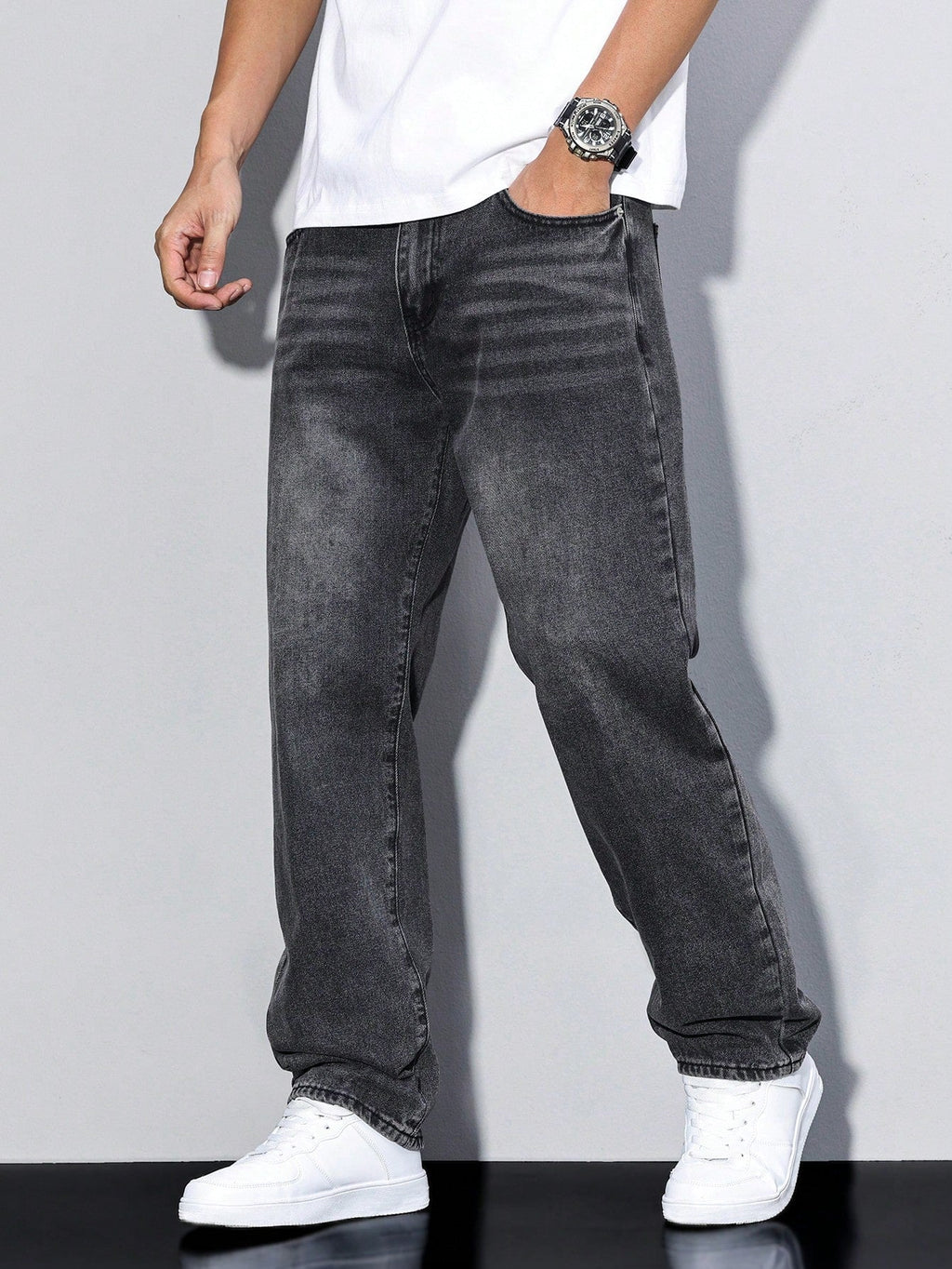 Herren locker sitzende Jeans mit gewaschenem Denim-Look und bequemem Design