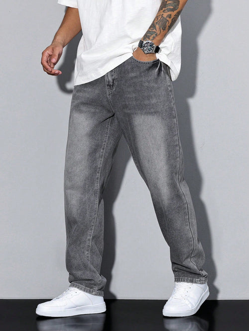 Men Relaxed Fit Jeans with Washed Denim Look and Comfortable Design
