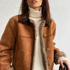Chaqueta informal de ante sintético para mujer con botones delanteros