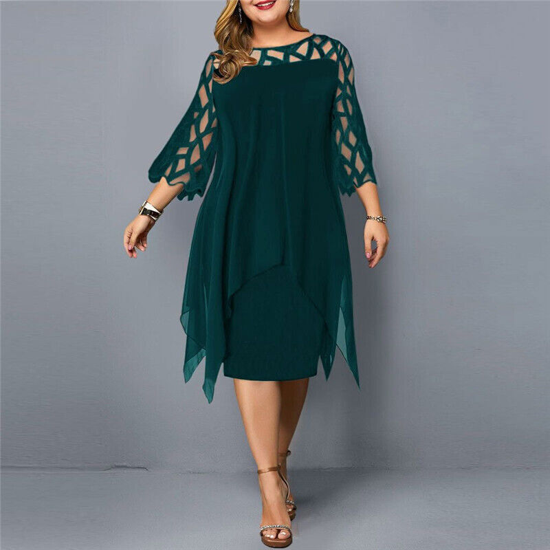 Midi-Kleid für Damen mit Spitzenärmeln und gestuftem Saum für elegante Anlässe