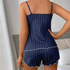 Women's Polka Dot Satin Pyjama Set with Lace Trim for Comfortable Nights