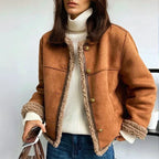 Chaqueta informal de ante sintético para mujer con botones delanteros