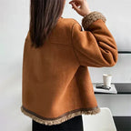 Chaqueta informal de ante sintético para mujer con botones delanteros