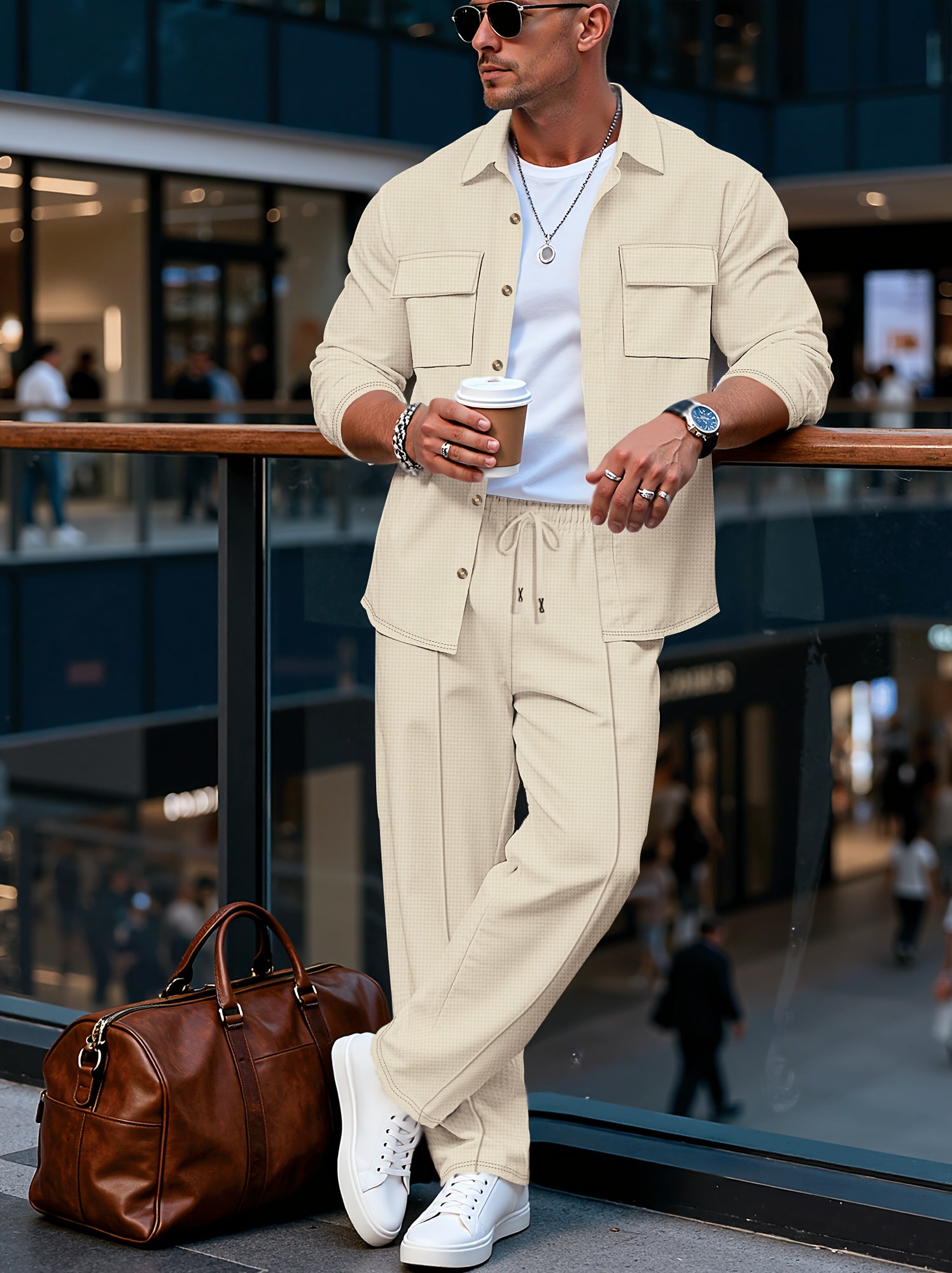 Strukturiertes Overshirt- und Hosen-Set für Herren
