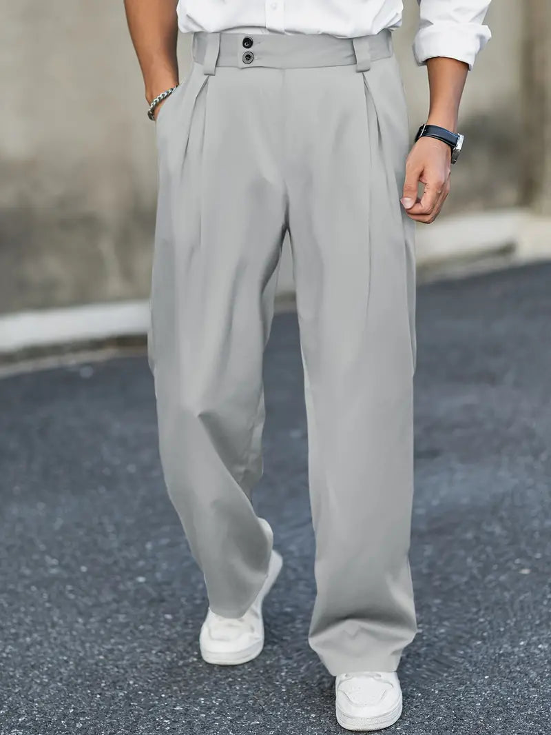 Men's Wide-Leg Trousers with Pleated Front for Smart Casual Comfort