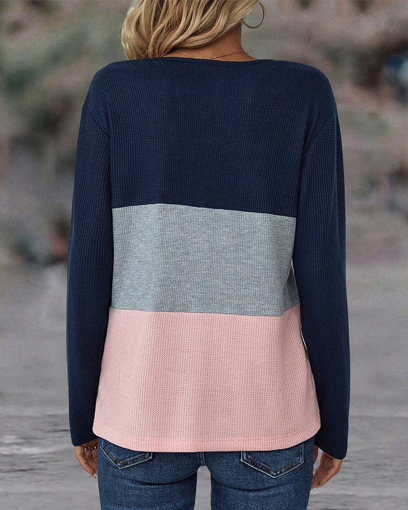 Women's Waffle Knit Colour Block Top