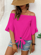 Women's Off-Shoulder Tie Front Ruffle Sleeve Blouse