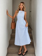 Women's Sleeveless Striped Fit and Flare Midi Dress