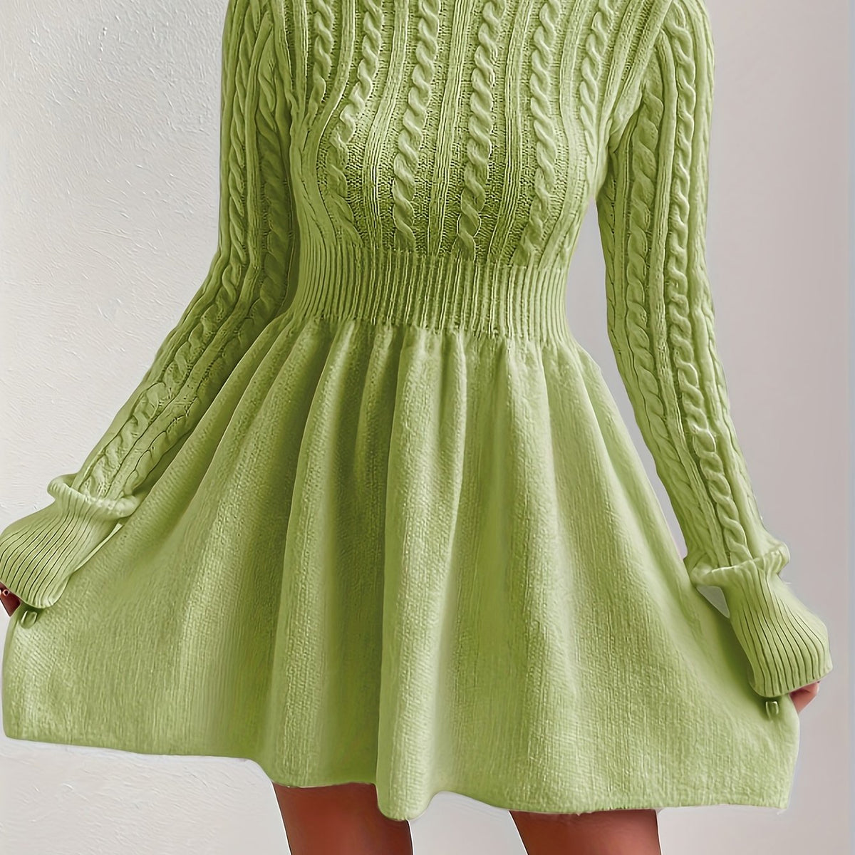 Women’s Cable Knit Turtleneck Fit and Flare Dress
