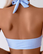 Women's Striped Halterneck Bikini Set with Stretch Fit for Beach Days