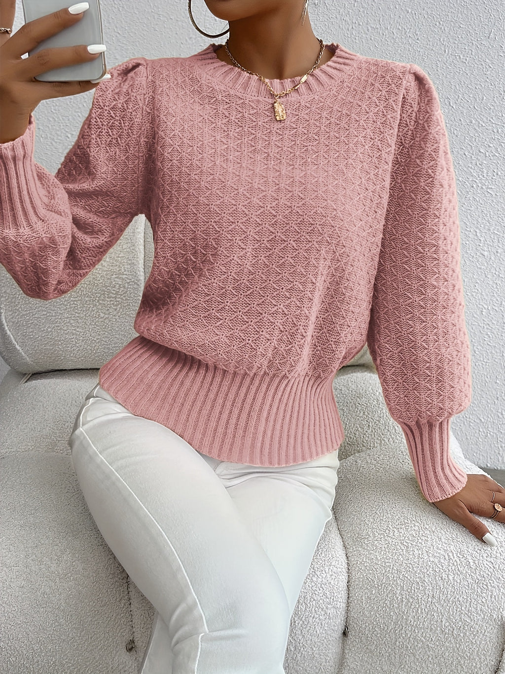 Women’s Textured Knit Peplum Sweater