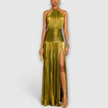 Damen Plissiertes Neckholder-Abendkleid mit hohem Schlitz für elegante Anlässe