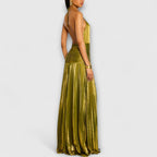 Damen Plissiertes Neckholder-Abendkleid mit hohem Schlitz für elegante Anlässe