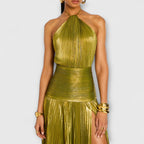 Damen Plissiertes Neckholder-Abendkleid mit hohem Schlitz für elegante Anlässe