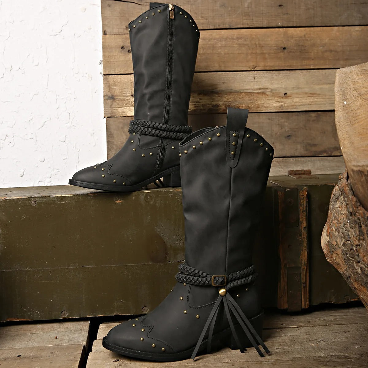 Women's Studded Mid-Calf Western Boots
