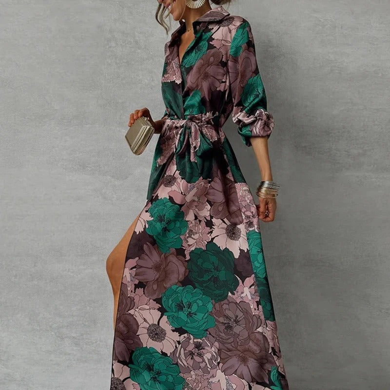 Women's Elegant Belted Maxi Dress for Refined Evening and Occasion Wear