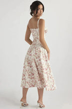 Damen-Midikleid mit Blumenmuster, Korsettoberteil, Seitenschlitz und ausgestelltem Rock
