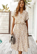 Damen Midi-Kleid mit Leopardenmuster Leichter Stoff und verstellbare Taille Passform