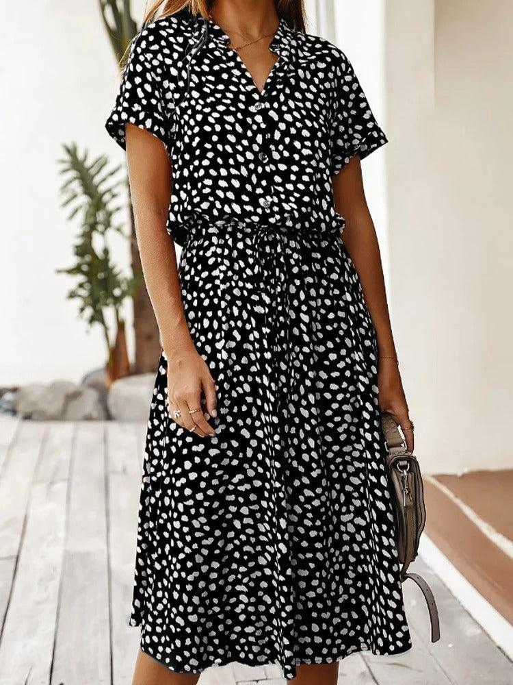 Women Leopard Print Midi Dress with Lightweight Fabric and Adjustable Waist Fit