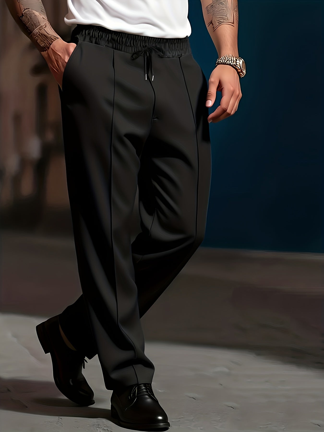 Pantalones de pierna ancha con cordón para hombre