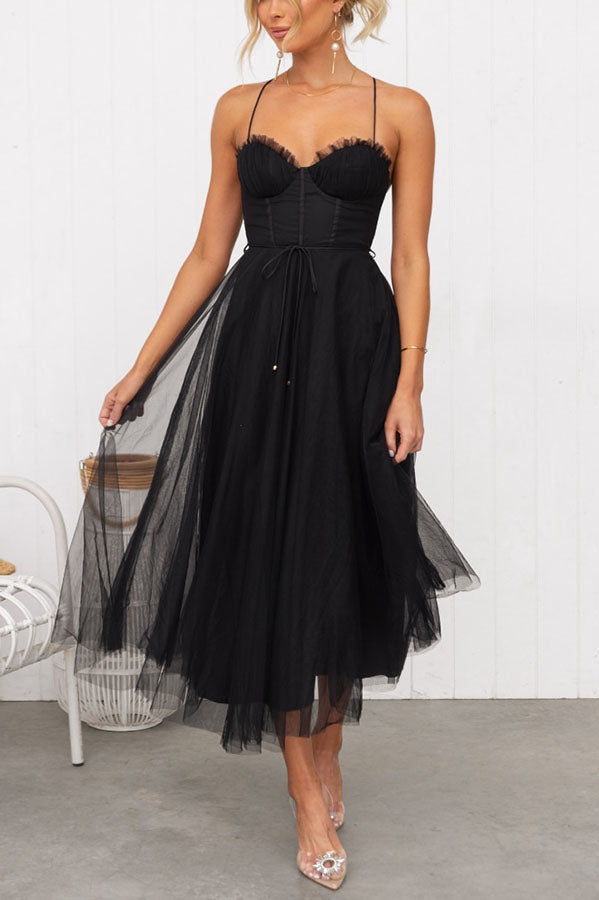 Women's Tulle Midi Dress for Elegant Summer Parties and Celebrations