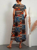 Damen Midi-Kleid aus Baumwolle mit Blumenmuster und kurzen Ärmeln für den Alltag