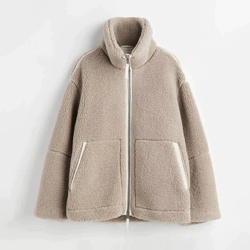 Teddy-Fleecejacke für Damen mit Stehkragen