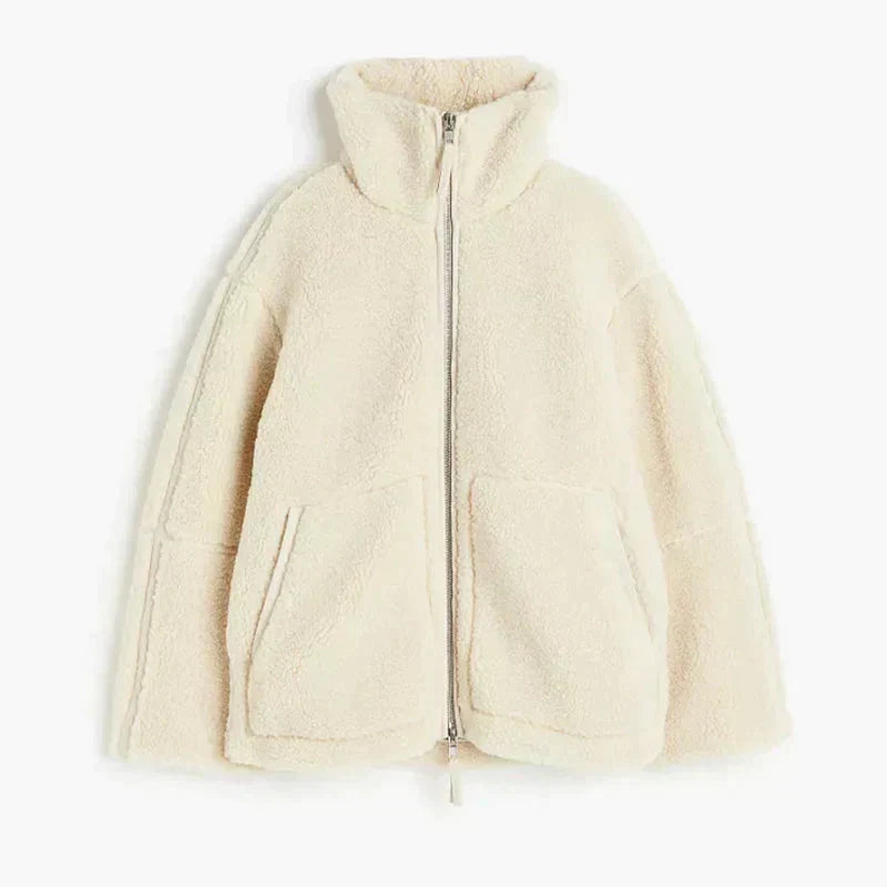 Teddy-Fleecejacke für Damen mit Stehkragen