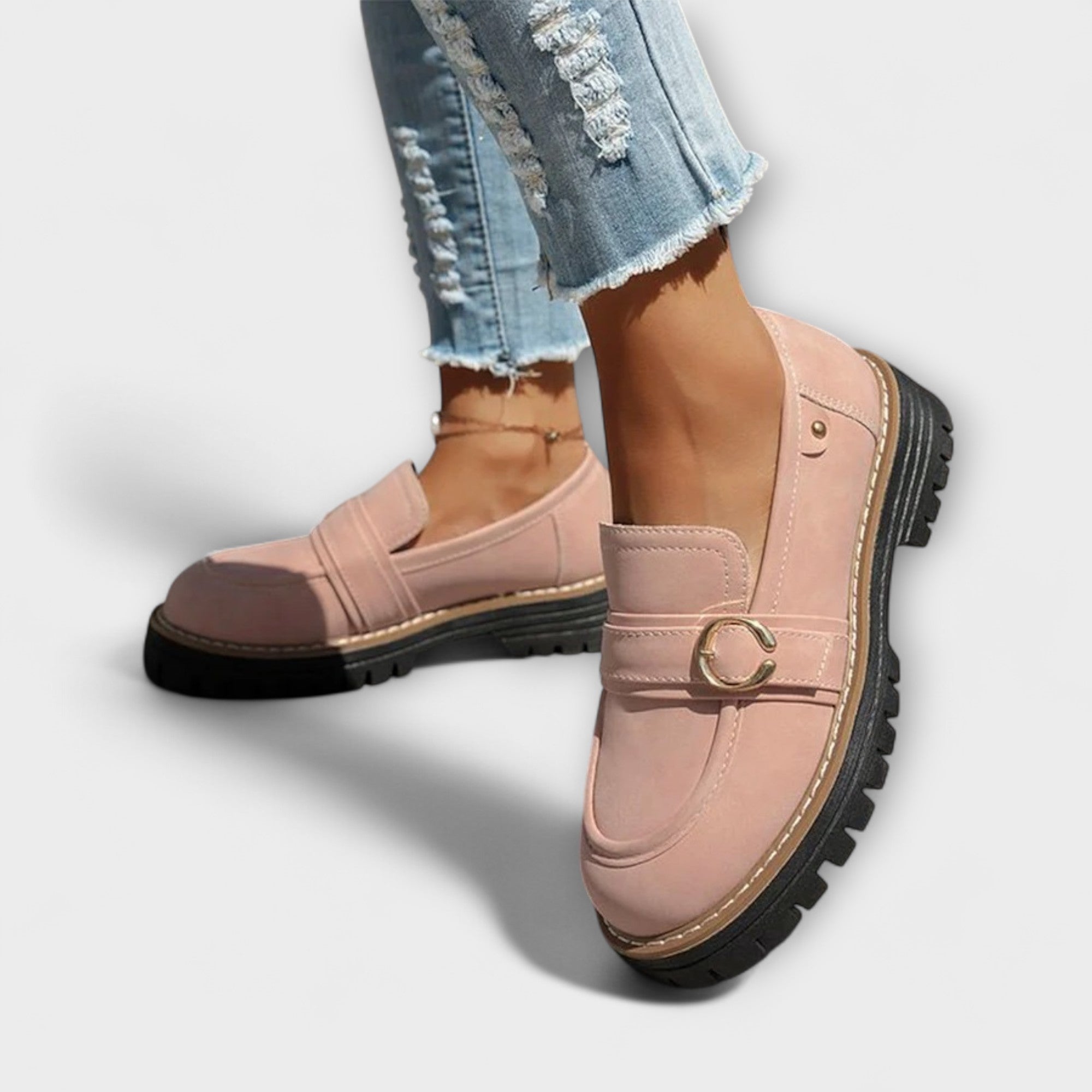 Dames loafers med kraftig sål og spænde
