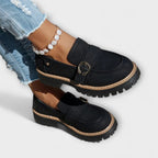 Dames loafers med kraftig sål og spænde