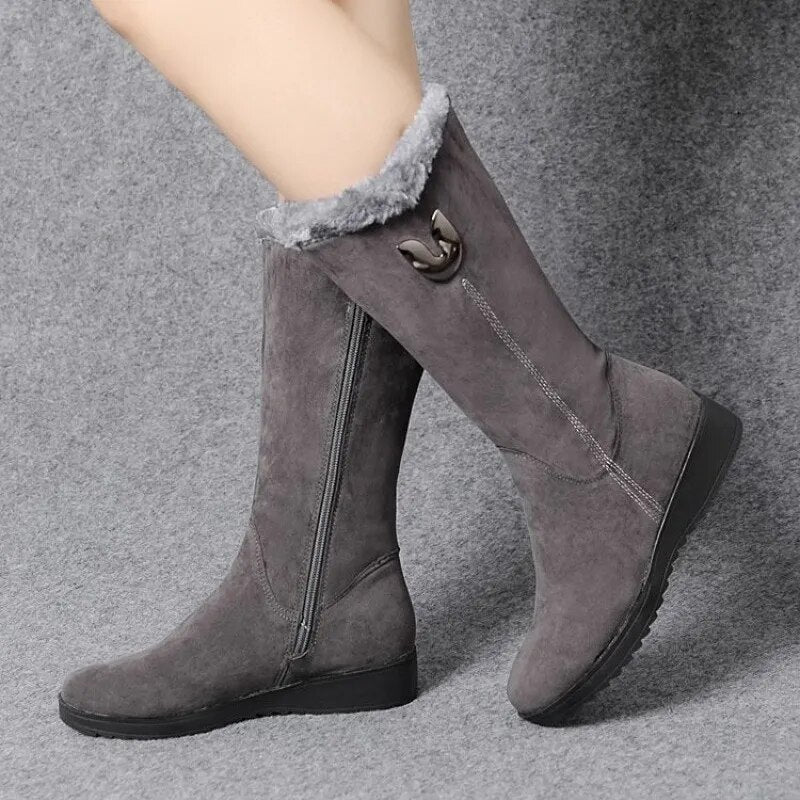 Women's Faux Fur Lined Knee-High Wedge Boots