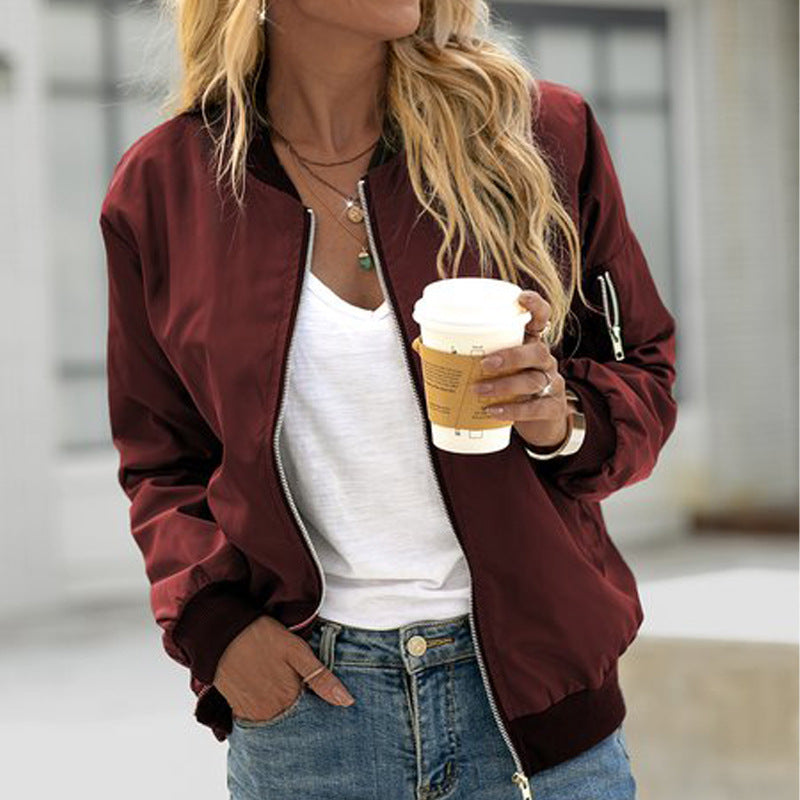 Women's Casual Zip-Up Bomber Jacket