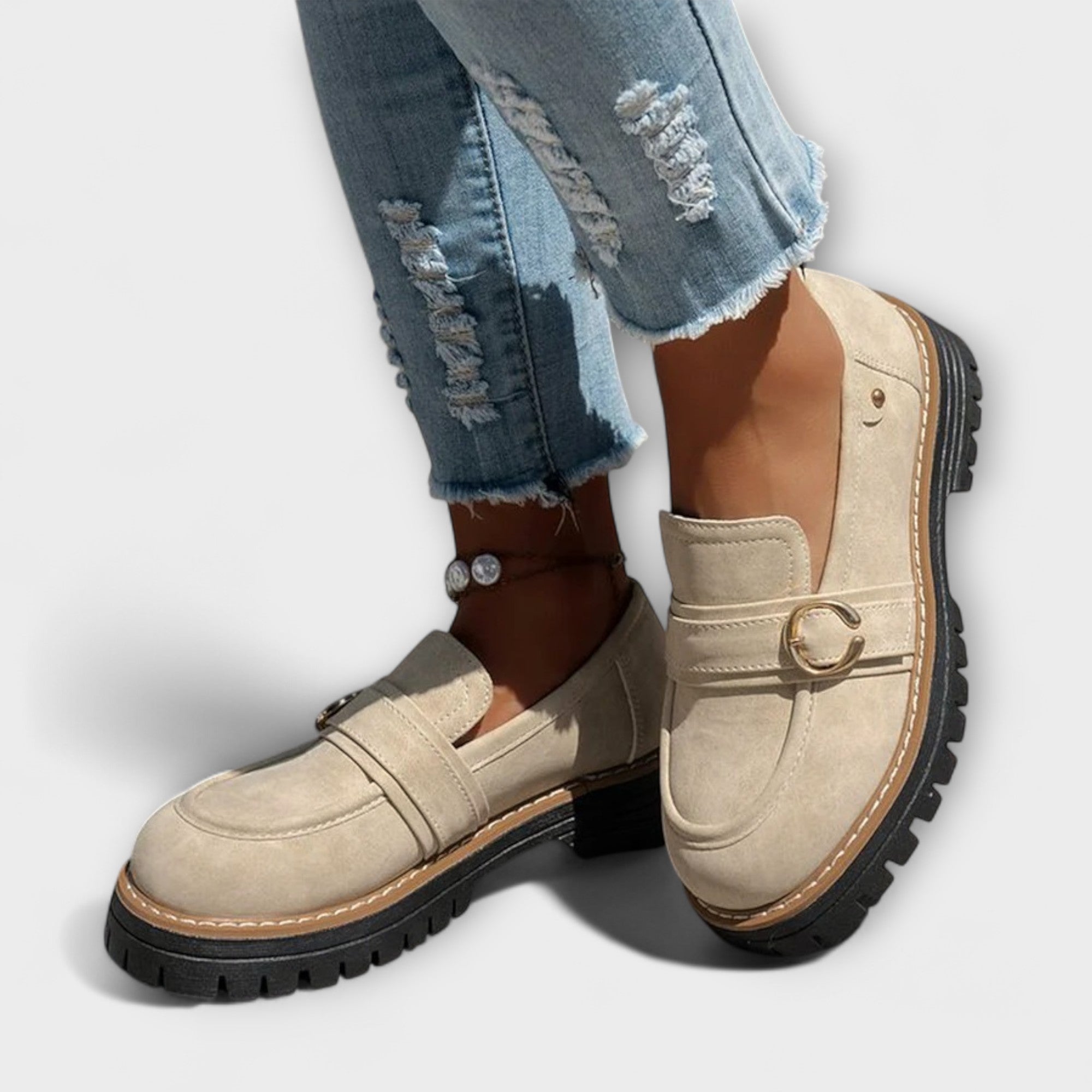 Dames loafers med kraftig sål og spænde