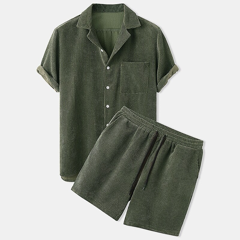 Herren-Set aus strukturiertem Hemd mit Knopfleiste und Shorts