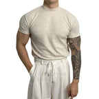 Herren Slim Fit T-Shirt mit gerippter Struktur Atmungsaktiv Stretch Aktiver Stil