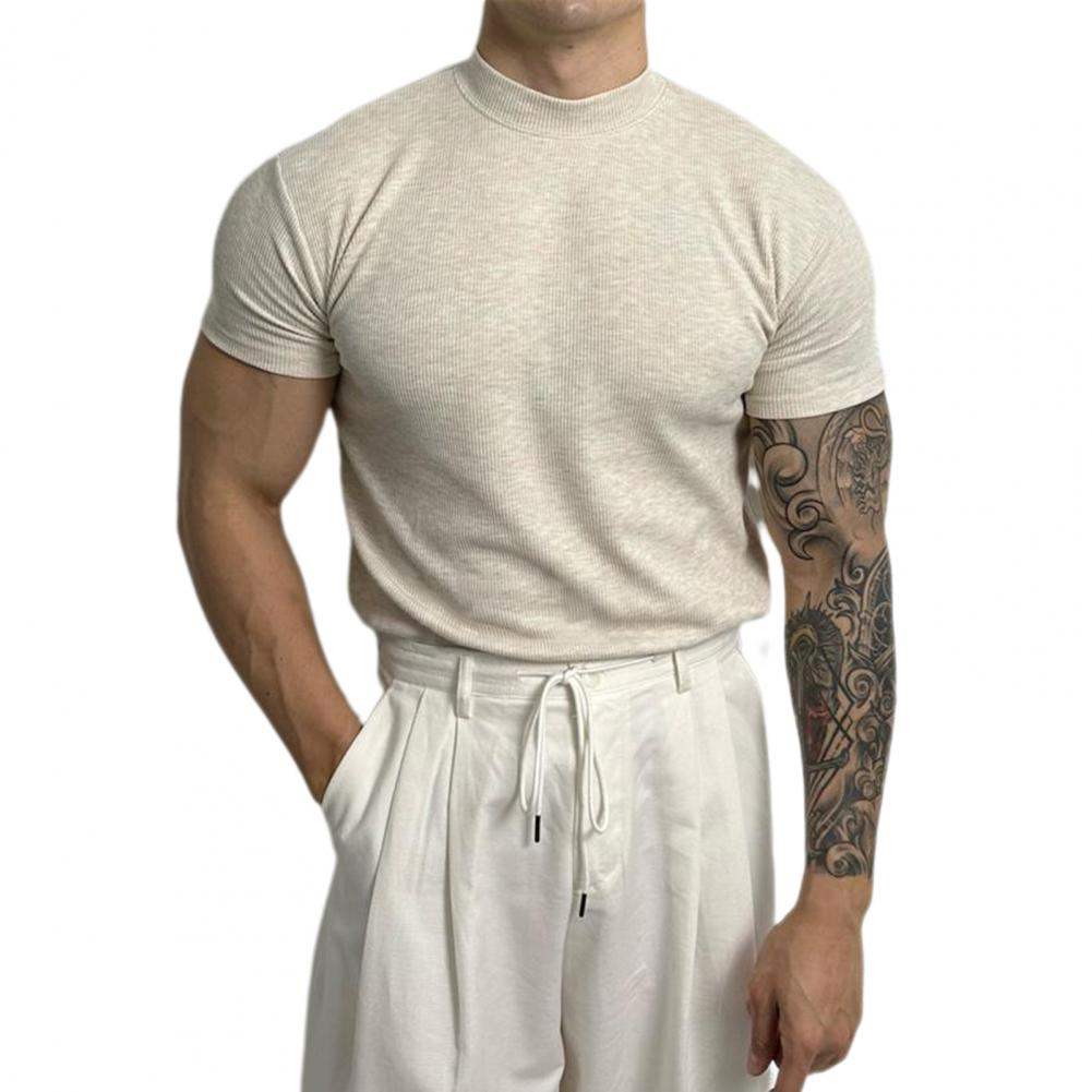 Herren Slim Fit T-Shirt mit gerippter Struktur Atmungsaktiv Stretch Aktiver Stil