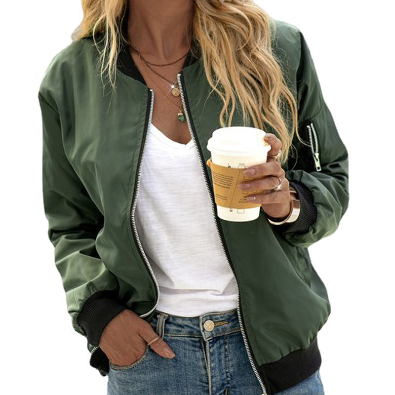 Women's Casual Zip-Up Bomber Jacket