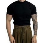 Herren Slim Fit T-Shirt mit gerippter Struktur Atmungsaktiv Stretch Aktiver Stil