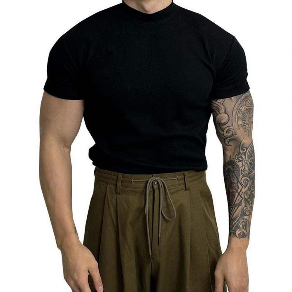 Herren Slim Fit T-Shirt mit gerippter Struktur Atmungsaktiv Stretch Aktiver Stil
