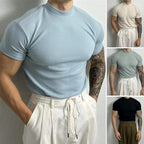 Herren Slim Fit T-Shirt mit gerippter Struktur Atmungsaktiv Stretch Aktiver Stil