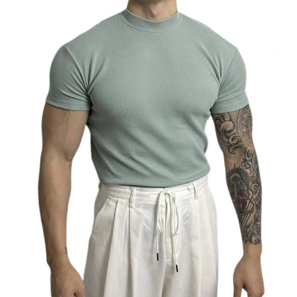 Herren Slim Fit T-Shirt mit gerippter Struktur Atmungsaktiv Stretch Aktiver Stil