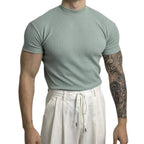 Herren Slim Fit T-Shirt mit gerippter Struktur Atmungsaktiv Stretch Aktiver Stil