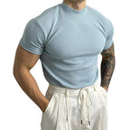 Herren Slim Fit T-Shirt mit gerippter Struktur Atmungsaktiv Stretch Aktiver Stil