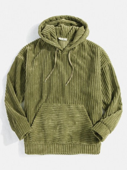 Women's Ribbed Textured Pullover Hoodie with Kangaroo Pocket