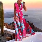 Maxikleid für Damen mit tiefem V-Ausschnitt und fließendem Rock für elegante Anlässe