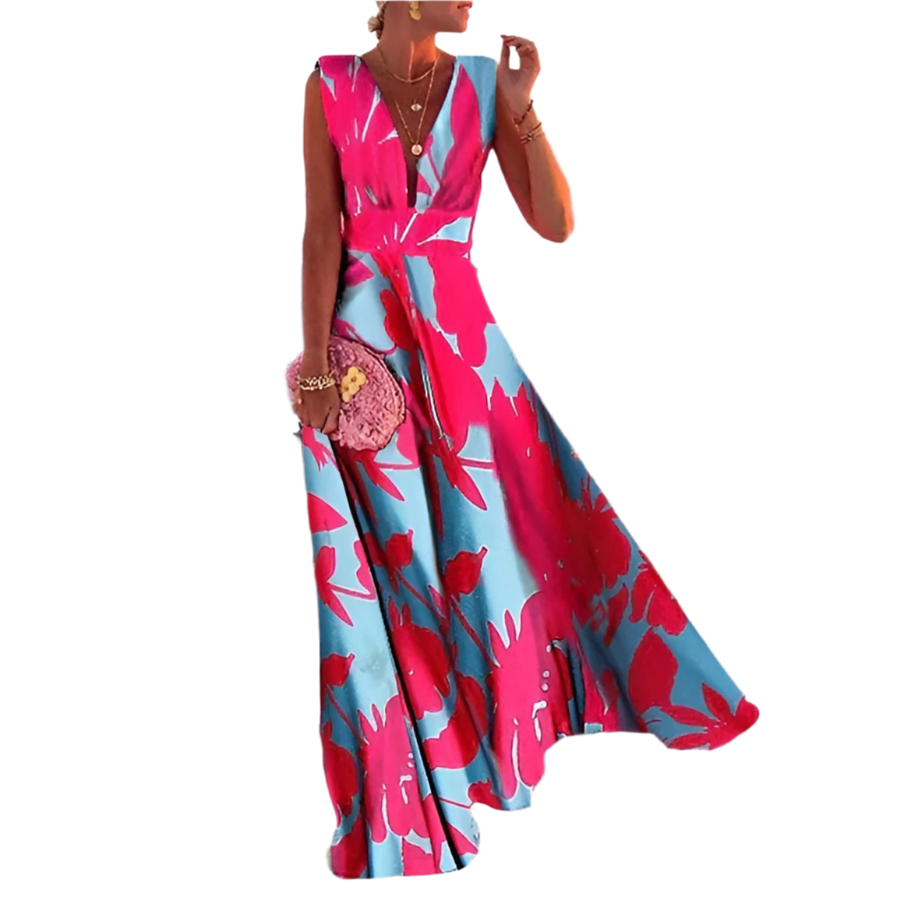Maxikleid für Damen mit tiefem V-Ausschnitt und fließendem Rock für elegante Anlässe