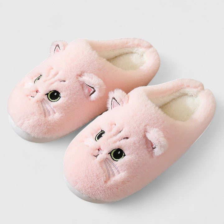 Pantoufles en peluche pour femmes, motif chat