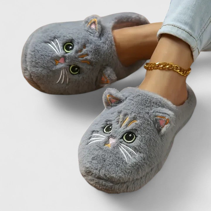 Bløde tøfler med katte til kvinder